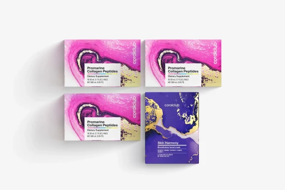 Set Promarine Collagen Peptides (ciclo di 1 mese) & Skin Harmony Biocellulose Facial Mask (5 bustine)